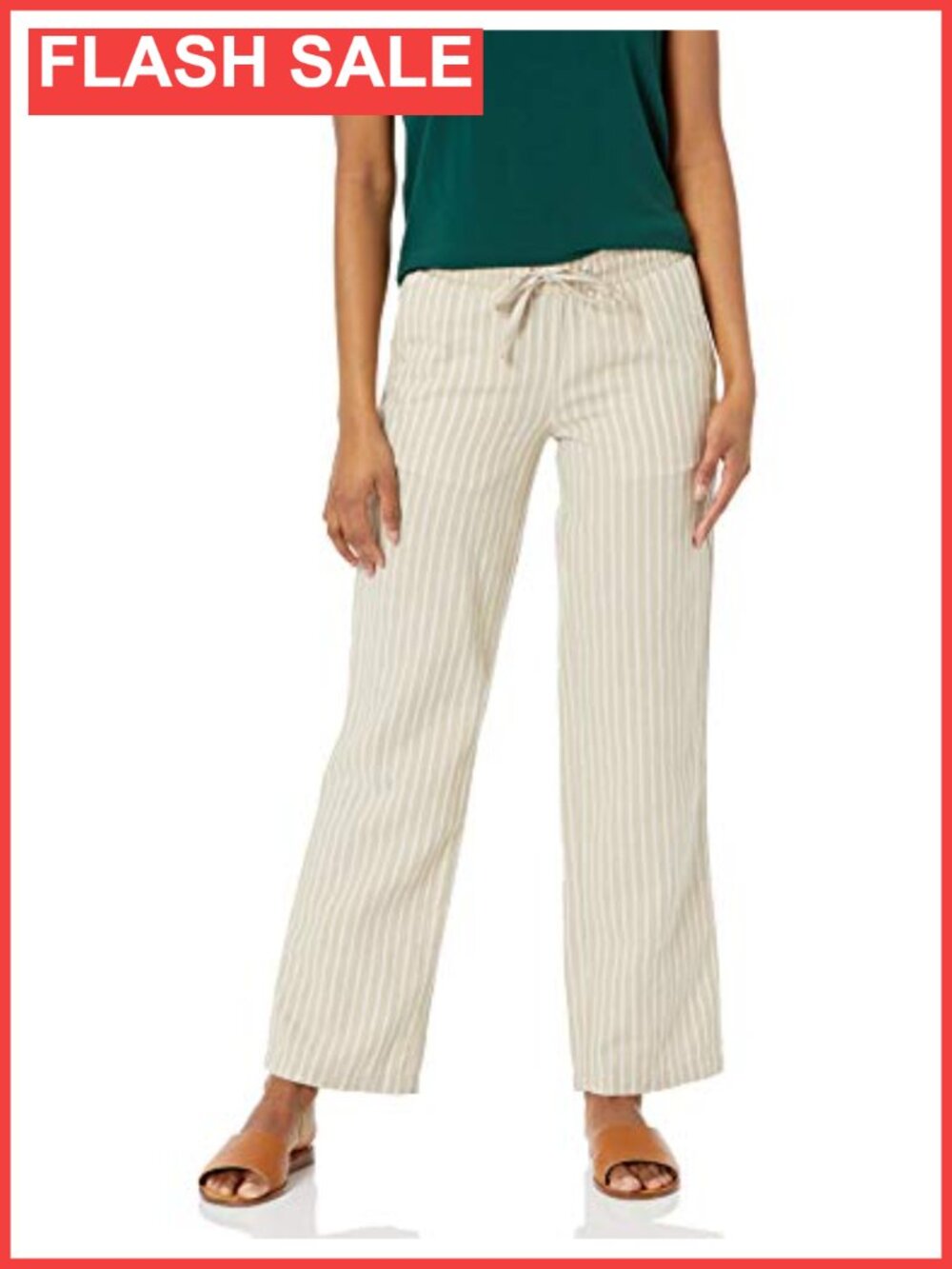 Linen Blend Drawstring Wide Leg Pants Mid Rise Pull On